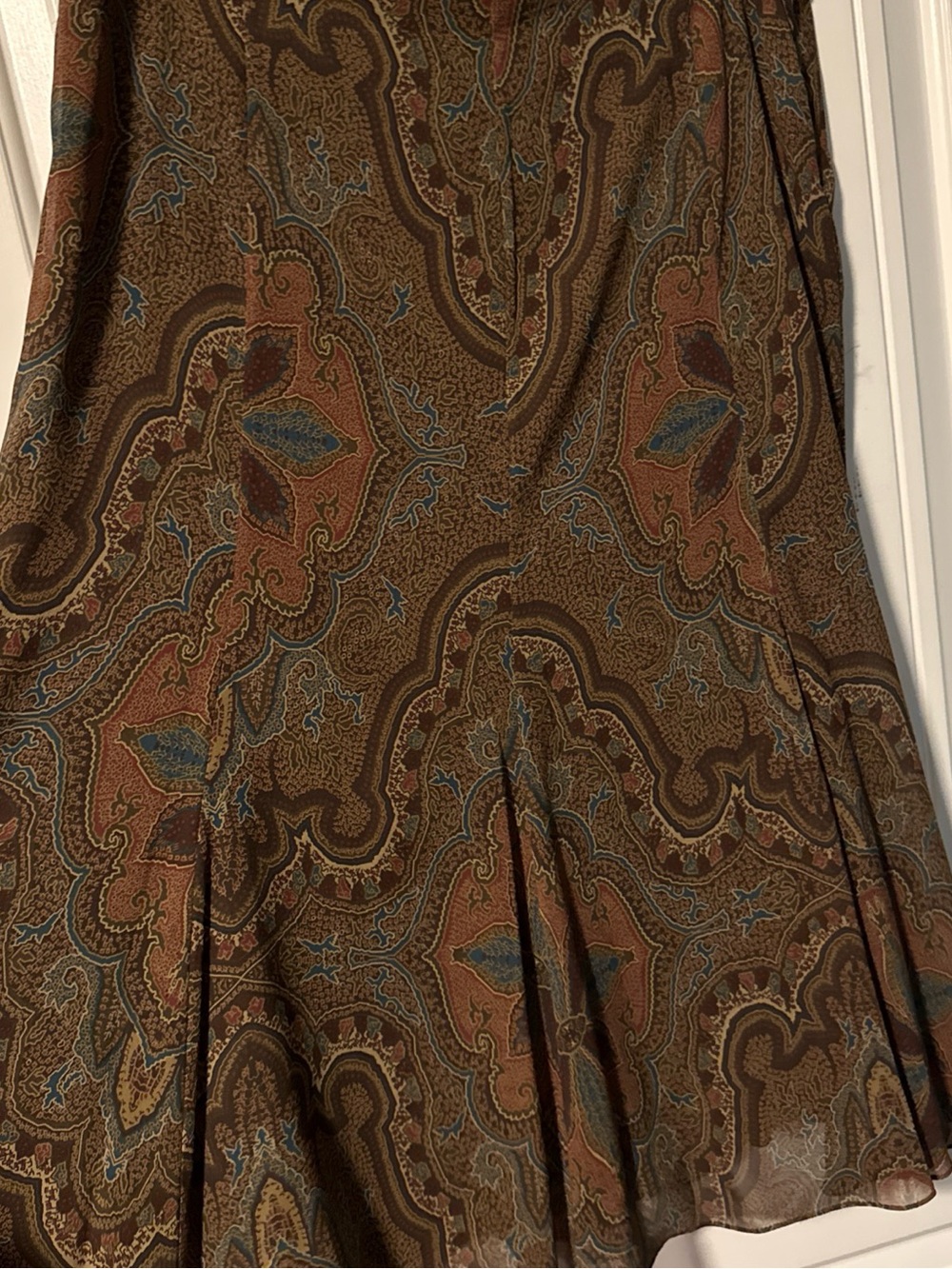 Women's Lauren Ralph Lauren Brown Paisley A-Line 100% Silk Midi Skirt Sz 16